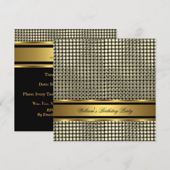 Elegant Gold Birthday Party Mens Man Invitation (Front/Back)