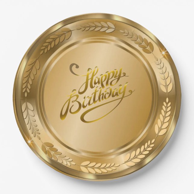 Elegant Gold Birthday Party Paper Plate  (Front)