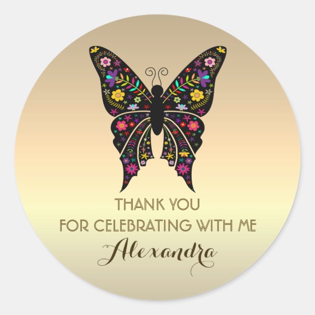 Elegant Gold Birthday Thank You Classic Round Sticker (Front)