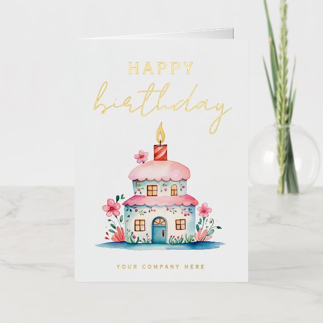 Elegant Gold Birthday Wishes House Cake Realty Foil Greeting Card (Front)