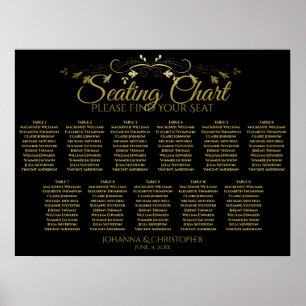 Elegant Gold Black 11 Table Wedding Seating Chart