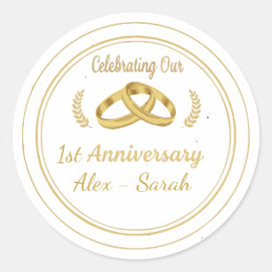 Elegant Gold & Black 1st Wedding Anniversary Classic Round Sticker
