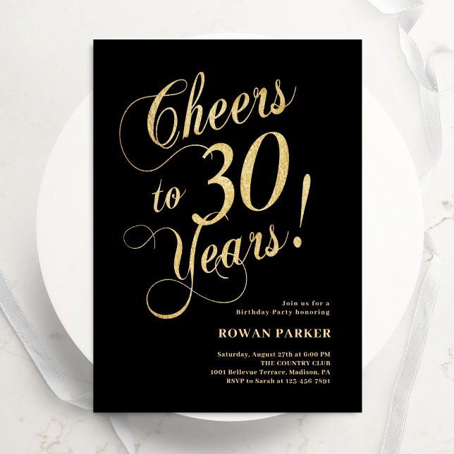 Elegant Gold Black 30th Birthday Invitation (Creator Uploaded)