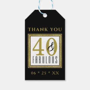 Elegant Gold Black 40th Birthday Thank You Gift Tags