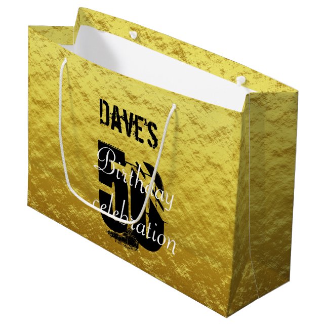 Elegant Gold & Black 50th Any Age Birthday Party Large Gift Bag (Front Angled)