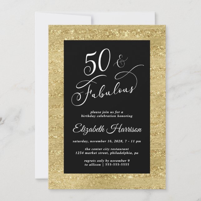 Elegant Gold Black 50th Birthday Party Invitation (Front)