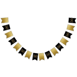 Elegant gold black 50th party celebration foil bunting