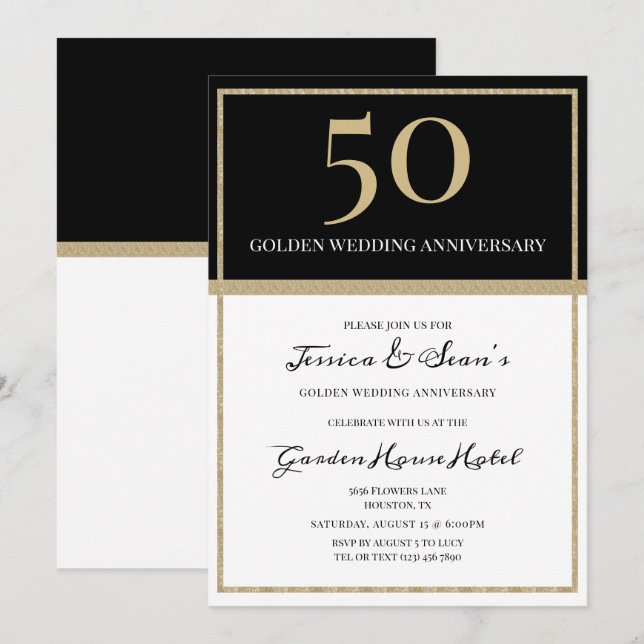 Elegant Gold & Black 50th Wedding Anniversary Invitation (Front/Back)