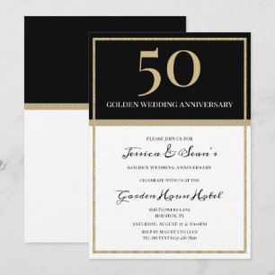 Elegant Gold & Black 50th Wedding Anniversary Invitation