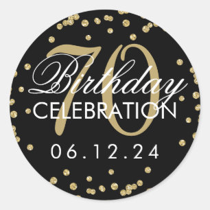 Elegant Gold Black 70th Birthday Glitter Confetti Classic Round Sticker