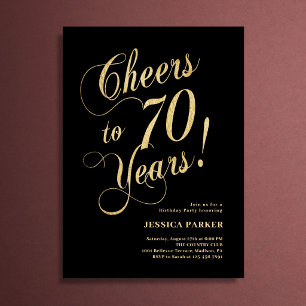 Elegant Gold Black 70th Birthday Invitation