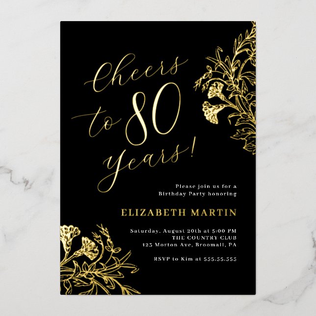 Elegant Gold Black 80th Birthday  (Front)