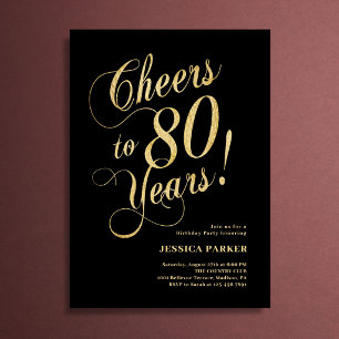 Elegant Gold Black 80th Birthday Invitation