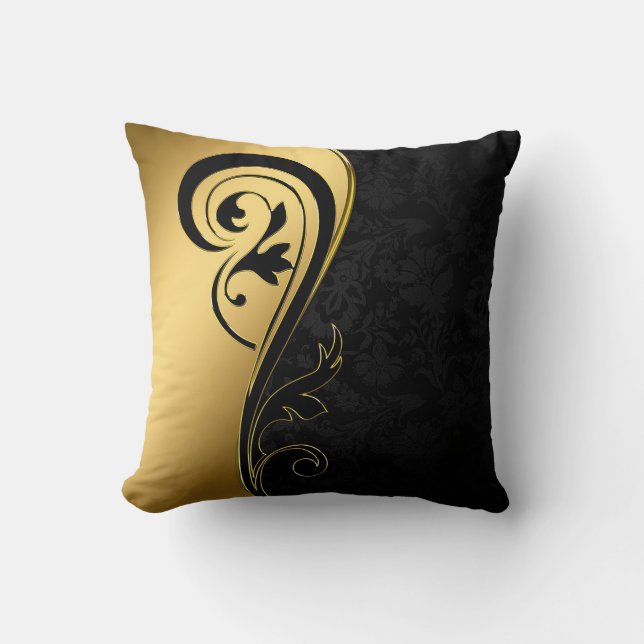 Elegant Gold Black and a Pop of Colour Cushion (Front)