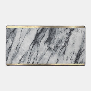   Elegant Gold Black and White Marble Add Monogram Desk Mat