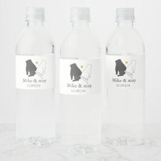 Elegant Gold, Black, and White Monogram Wedding  Water Bottle Label