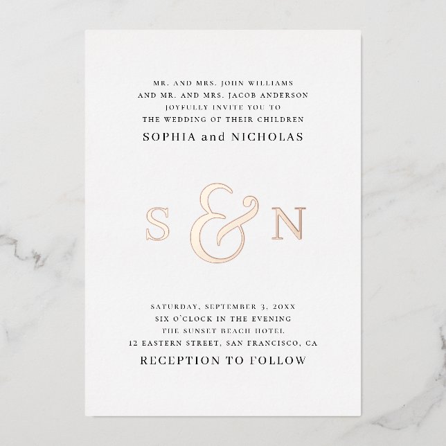 Elegant gold / black and white typography wedding (Front)