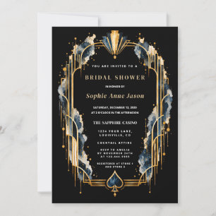 Elegant Gold Black Art Deco Casino Bridal Shower  Invitation