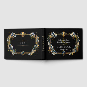 Elegant Gold Black Art Deco Casino Night Wedding Guest Book