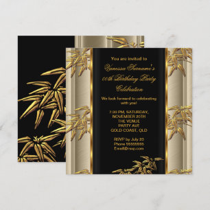 Elegant Gold Black Asian Bamboo Caramel Beige Invitation