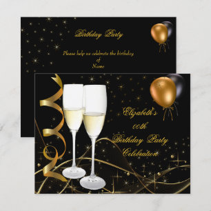 Elegant Gold Black Balloons Birthday Party Invitation