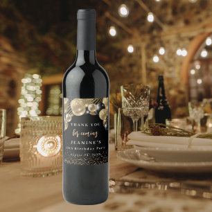 Elegant Gold Black Balloons Thank you Favor Wine Label