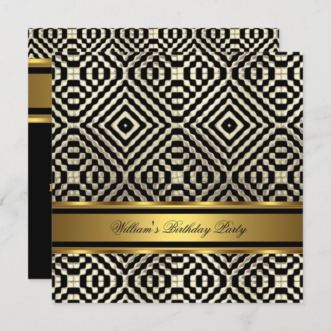 Elegant Gold Black Birthday Party Mens Man Invitation (Front/Back)