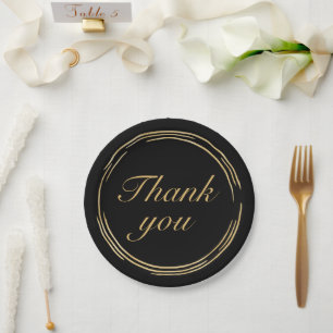 Elegant Gold Black Birthday Party Thank You Paper Plate