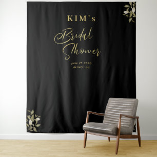 Elegant gold black bridal shower photo backdrop tapestry