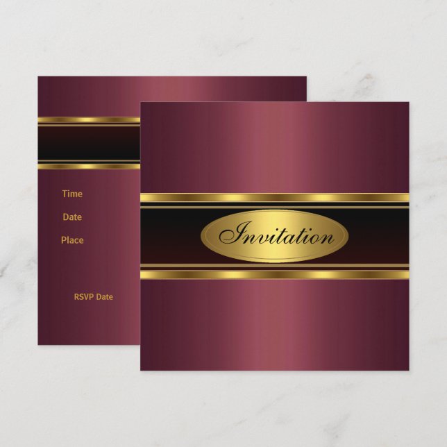 Elegant Gold Black Burgundy Birthday Party Invitation (Front/Back)