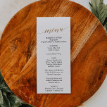 Elegant Gold & Black Calligraphy Dinner Menu Card<br><div class="desc">This elegant gold and black calligraphy dinner menu card is perfect for a simple wedding. The neutral design features a minimalist card decorated with romantic and whimsical faux gold foil typography. This menu can be used for a wedding reception, rehearsal dinner, or any event. Please Note: This design does not...</div>