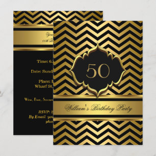 Elegant Gold Black Chevron Birthday Party Invitation