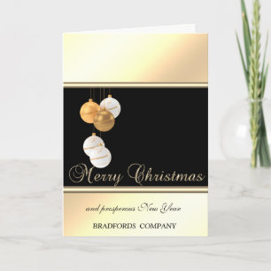 Elegant, Gold, Black Christmas Balls, Company Holiday Card