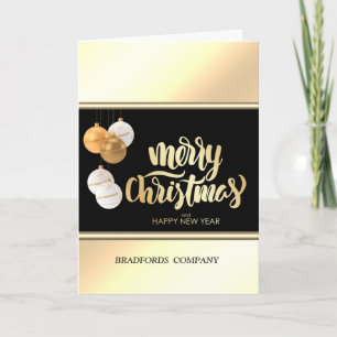 Elegant Gold Black Christmas Balls, Company Holiday Card