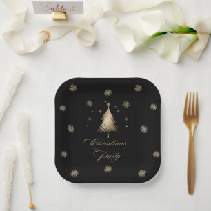Elegant Gold Black Christmas Party Dessert Paper Plate