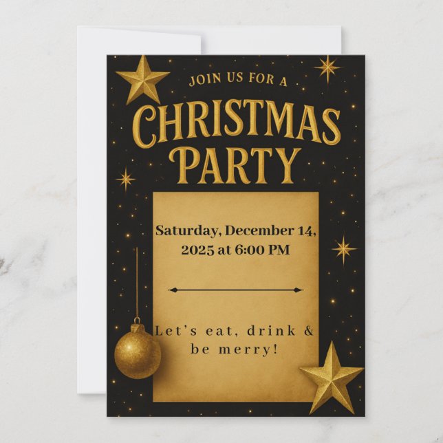 Elegant Gold & Black Christmas Party Invitation (Front)