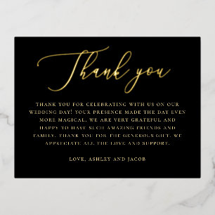 Elegant gold black classic wedding thank you foil holiday postcard