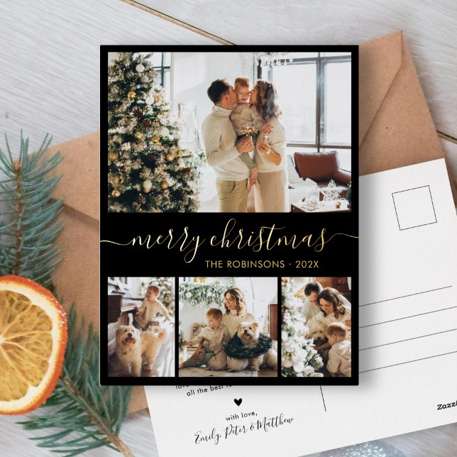 Elegant Gold Black Collage Christmas Foil Card (Creator Uploaded)