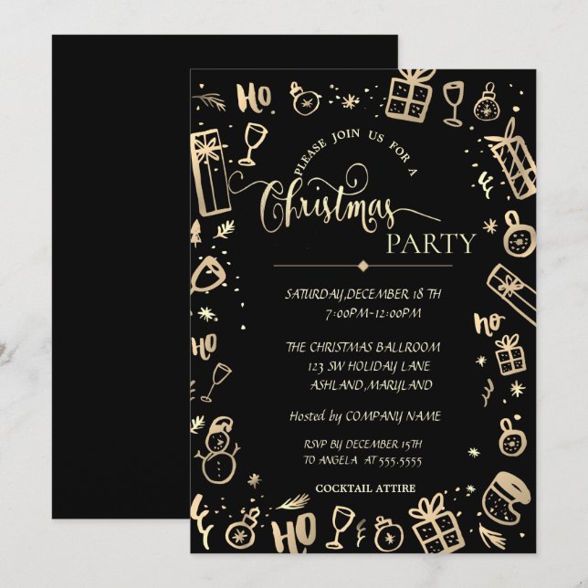 Elegant Gold Black Company Christmas Party Invitation (Front/Back)
