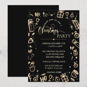 Elegant Gold Black Company Christmas Party Invitation