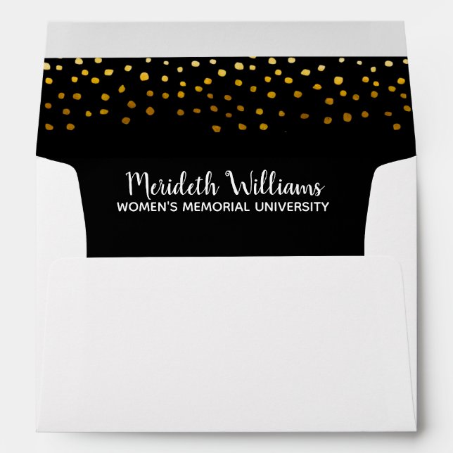 Elegant Gold Black Confetti Custom Graduation Envelope (Back (Bottom))