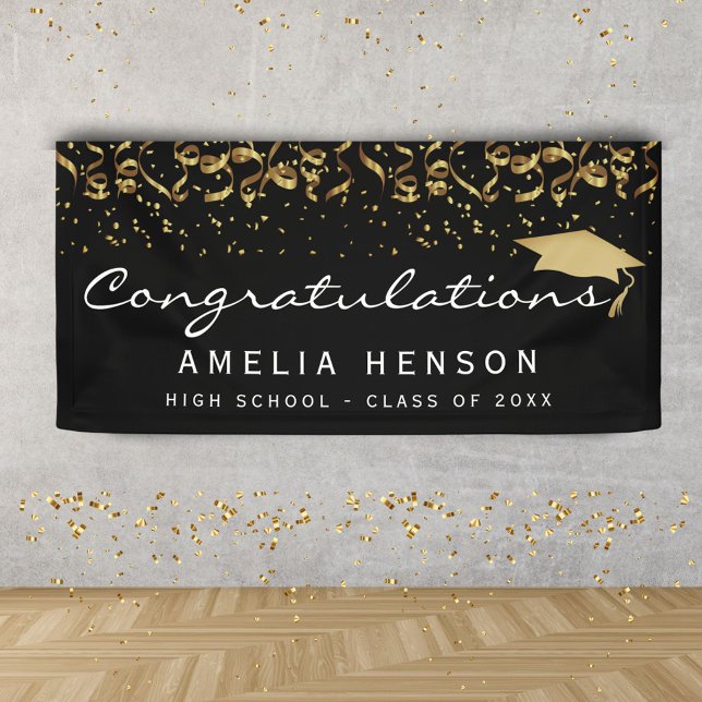 Elegant Gold Black Confetti Graduate Party Sign (Creator Uploaded)