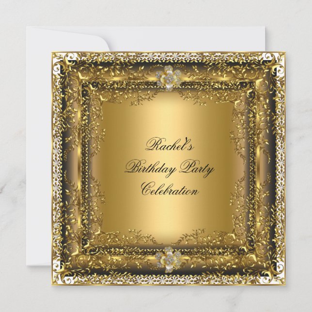 Elegant Gold Black Cream Birthday Party Jewel Invitation (Front)