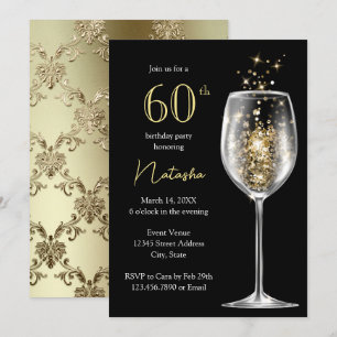 Elegant Gold Black Damask 60th Birthday Party Invitation