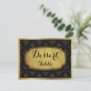 Elegant Gold Black Damask Dessert Table Sign Postcard