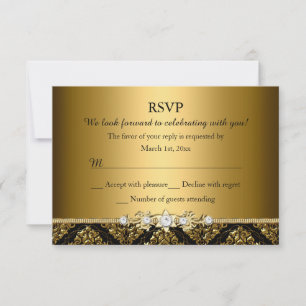Elegant Gold & Black Damask RSVP Card