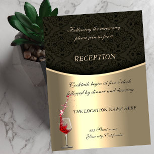 Elegant Gold,Black Damask Wedding Reception Invitation
