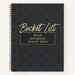 Elegant Gold Black Deco Bucket List Monogrammed Notebook