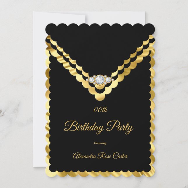 Elegant Gold Black Diamond Birthday Party Invitation (Front)