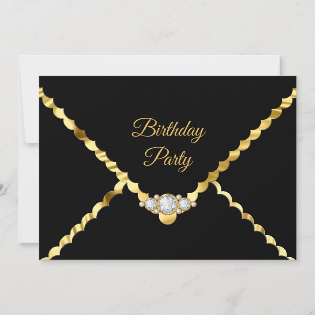 Elegant Gold Black Diamond gem Birthday Party Invitation (Front)